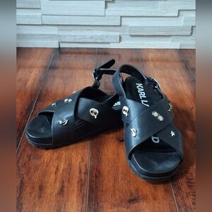 Karl Lagerfeld Paris Black Sling Sandals with Embellished Pins Size 8.5 M